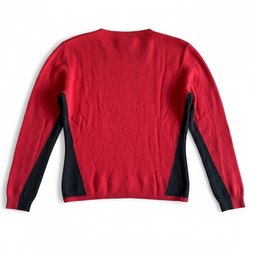 New Maria Sartini Colorblock Cashmere Crewneck Sweater Luxury Red Black Medium - Picture 4 of 6